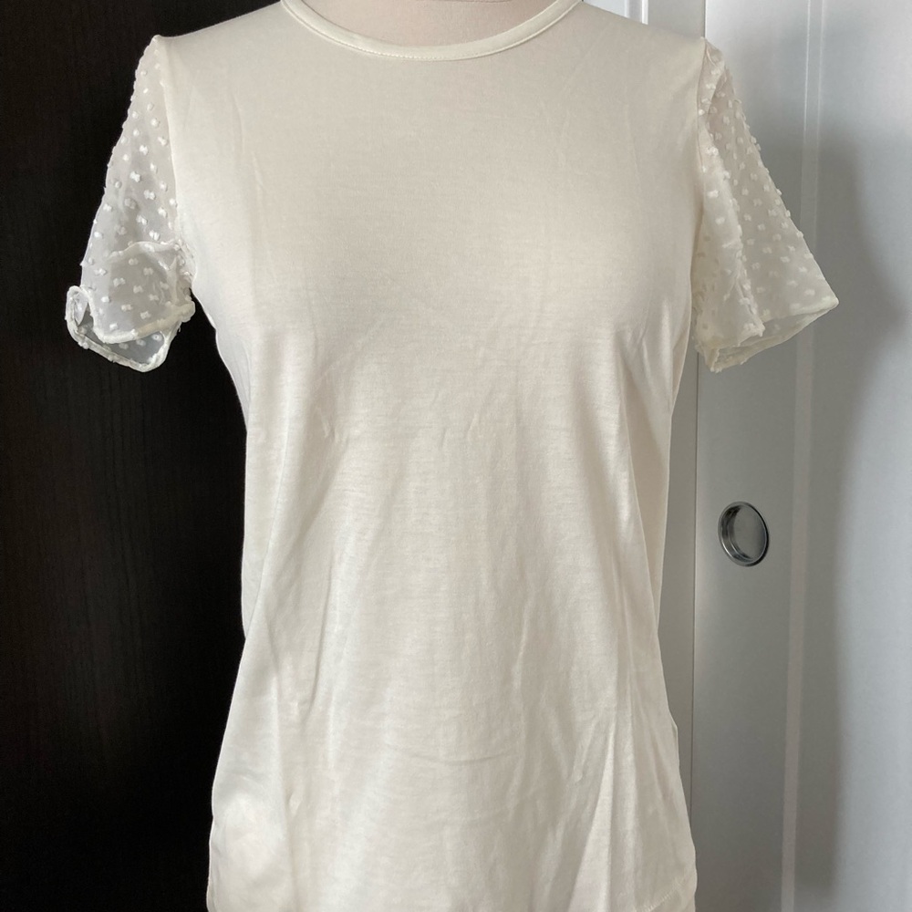 NWT J. Crew Cream colored cotton T shirt with silk cotton sleeves Size XS NWT